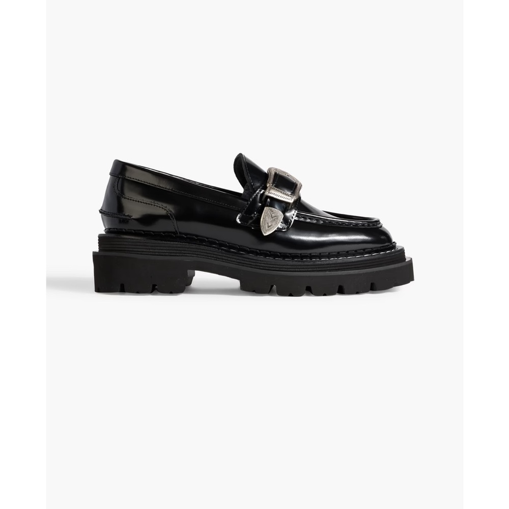 Black Loafers with Silver Buckle Sandro
